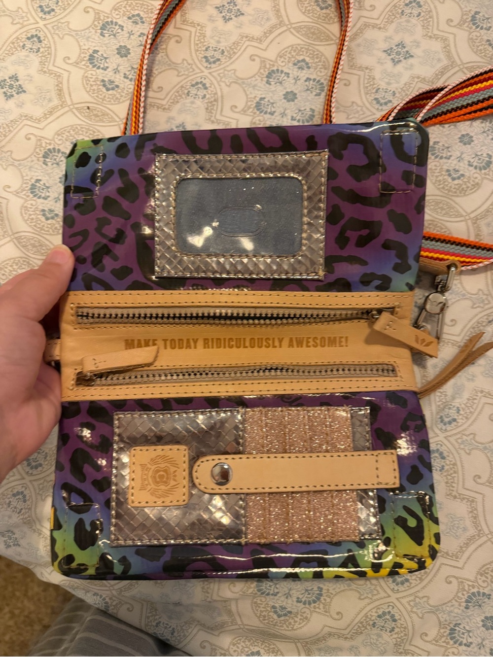 Consuela Purple Leopard Gradient Crossbody with Multicolor Stripe Strap - Picture 4 of 4